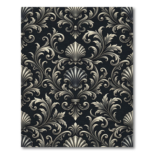 Ornate Black Shell Scroll Rug