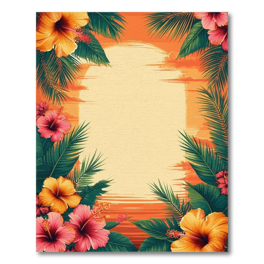 Hibiscus Sunset Palm Border Area Rug
