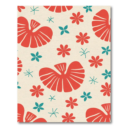 Coral Red Tropical Bloom Collage Rug