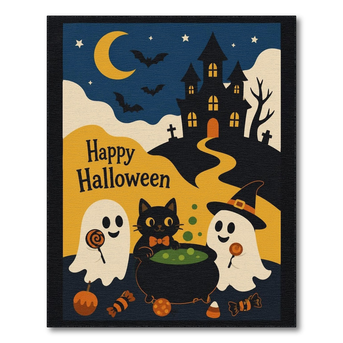 Happy Halloween Ghost Cat Witch Area Rug