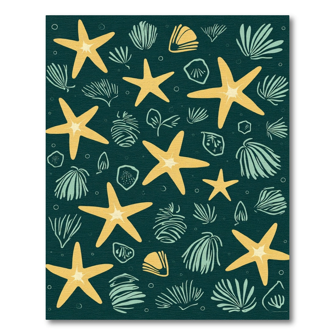 Yellow Starfish Teal Sea Life Repeat Rug