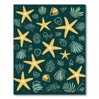 Yellow Starfish Teal Sea Life Repeat Rug