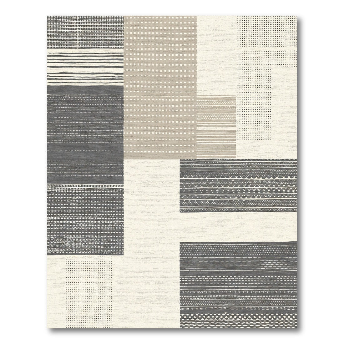 Gray Beige Abstract Geometric Patchwork Rug