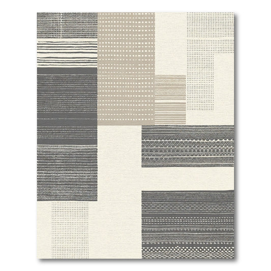Gray Beige Abstract Geometric Patchwork Rug