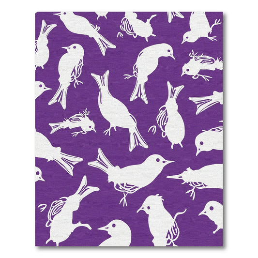 Purple White Bird Flock Composition Rug