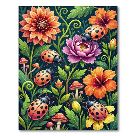 Whimsical Ladybug Floral Garden Rug
