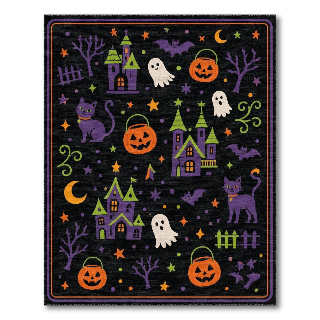 Kids Cartoon Multi-color and Patterns Spooky Halloween Cartoon Area Rug