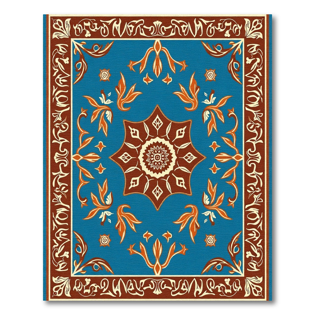 Bright Teal Orange Medallion Floral Border Rug