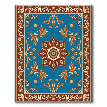 Bright Teal Orange Medallion Floral Border Rug