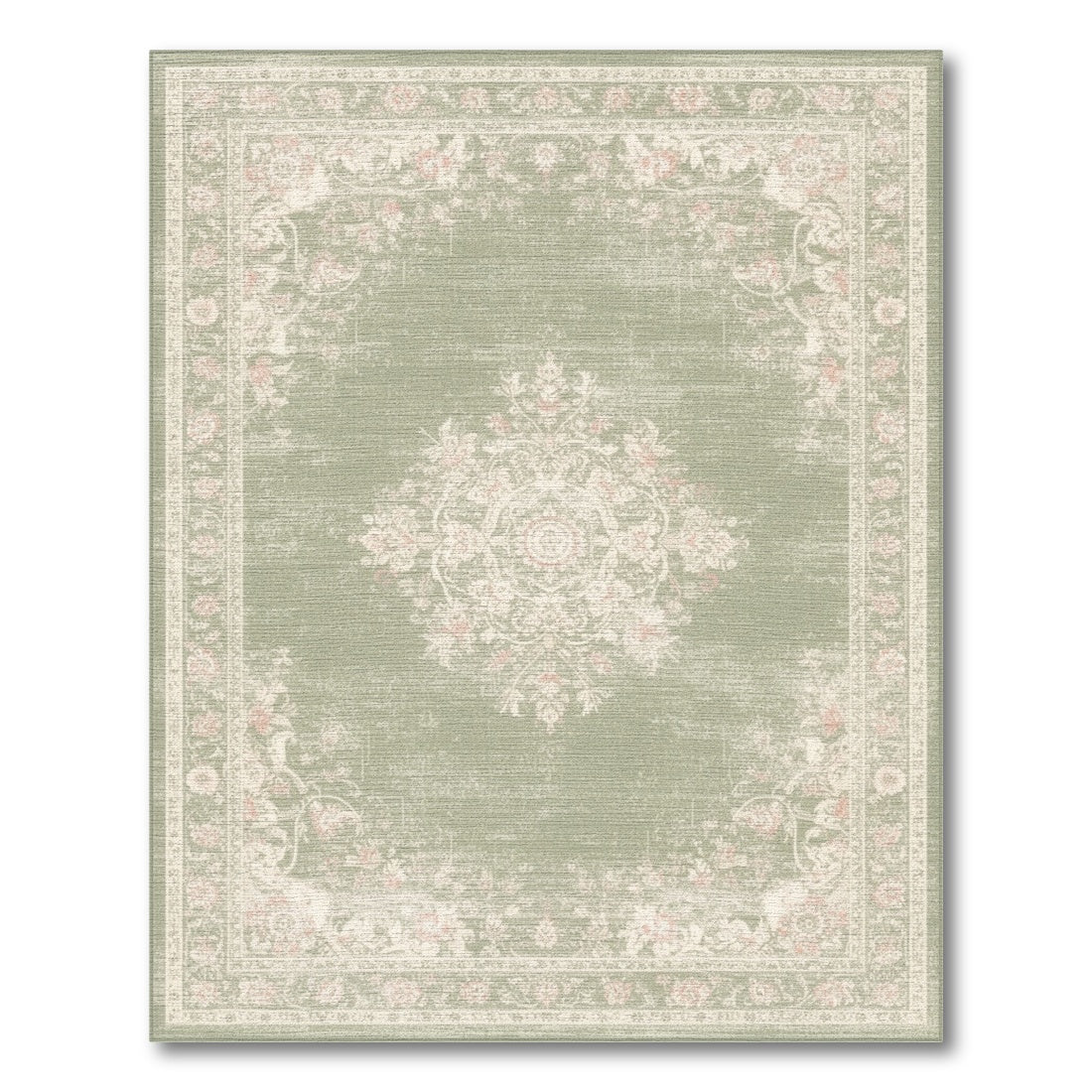Sage Green Floral Vintage Medallion Area Rug