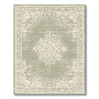 Sage Green Floral Vintage Medallion Area Rug