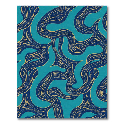 Deep Blue Teal Flowing Lines Rug