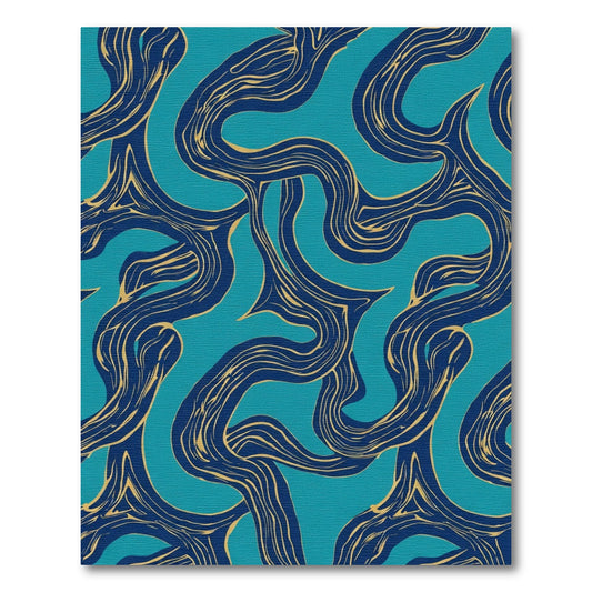 Deep Blue Teal Flowing Lines Rug