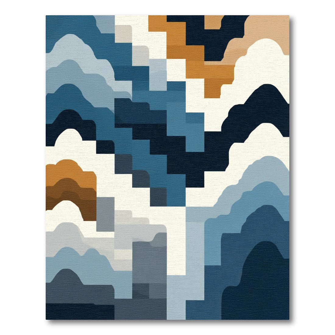 Abstract Blue Ochre Wave Collage Rug