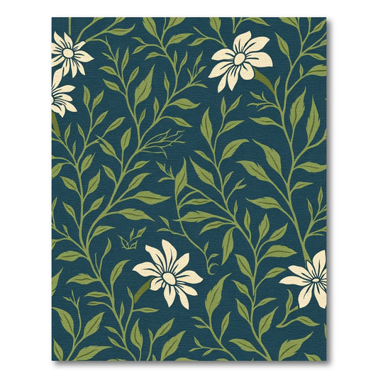 Navy Cream Floral Vine Silhouette Rug