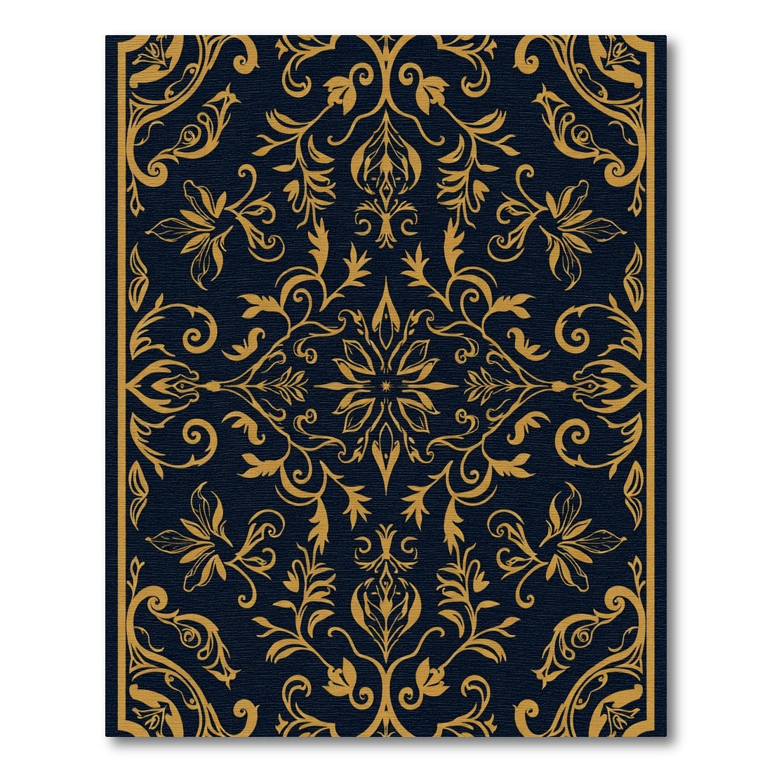 Dark Navy Gold Floral Manor Rug