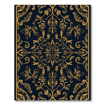 Dark Navy Gold Floral Manor Rug