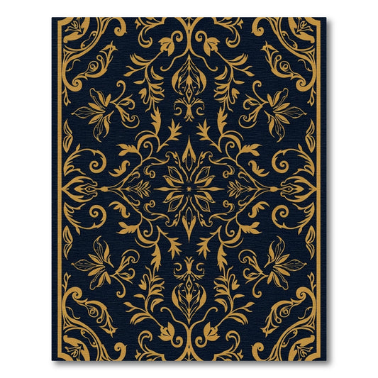 Dark Navy Gold Floral Manor Rug