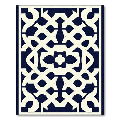 Navy Cream Intricate Geometric Lattice Rug