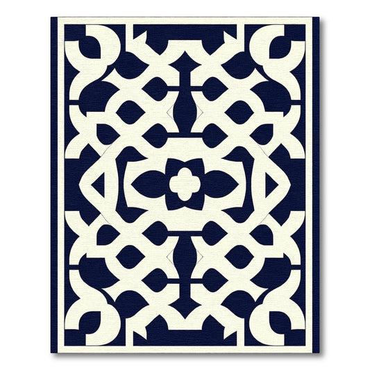 Navy Cream Intricate Geometric Lattice Rug