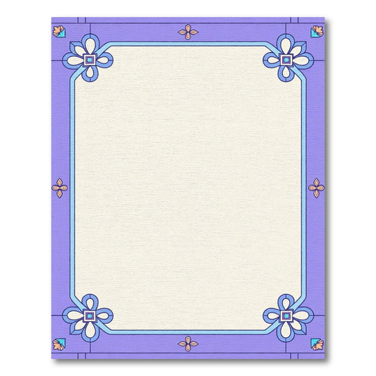 Pastel Lavender Blue Floral Border Rug