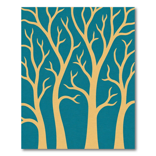 Golden Branch Trees Teal Background Rug