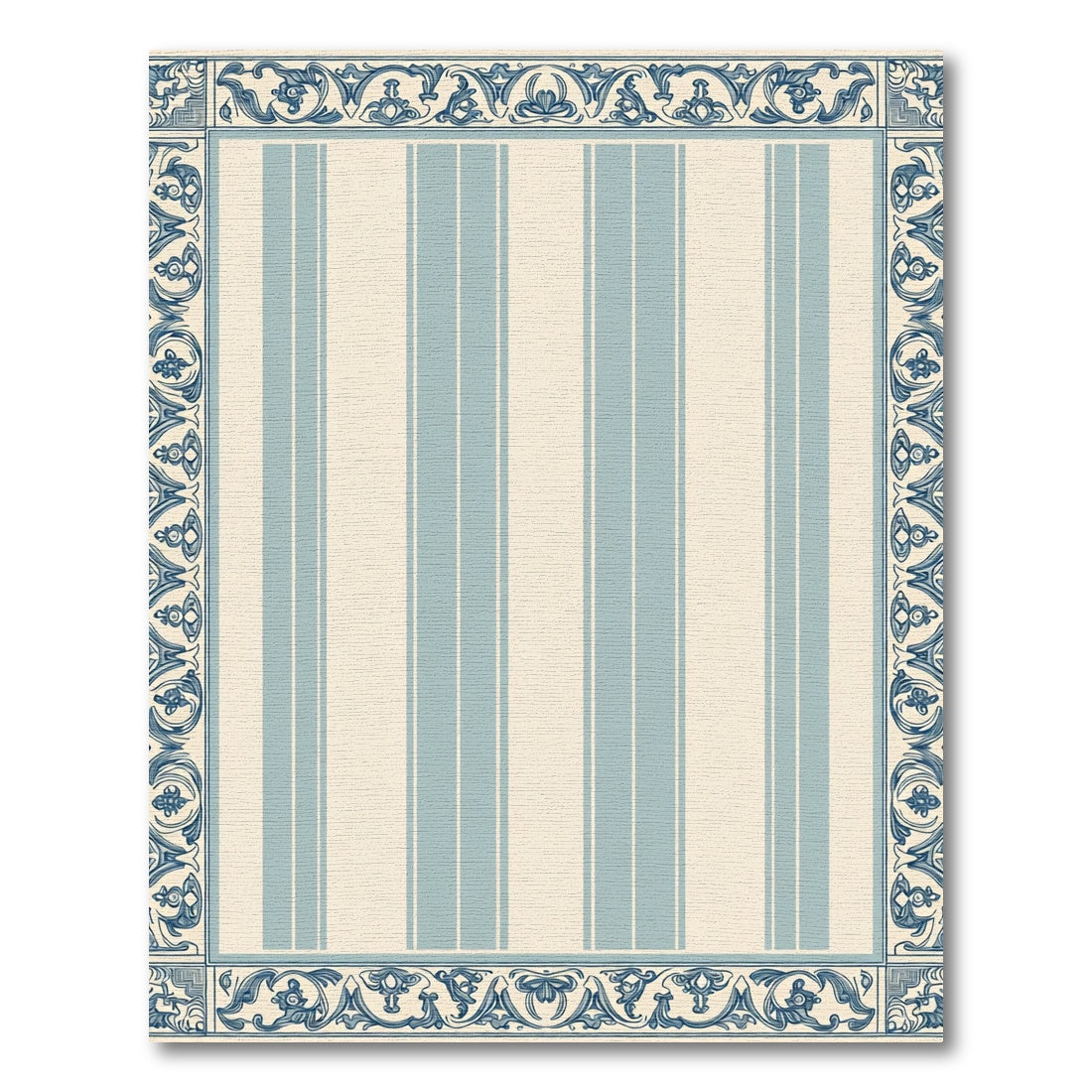 Ornate Blue Cream Vertical Stripe Rug