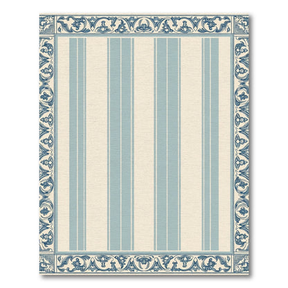 Ornate Blue Cream Vertical Stripe Rug