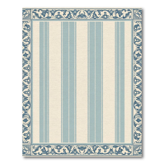 Ornate Blue Cream Vertical Stripe Rug