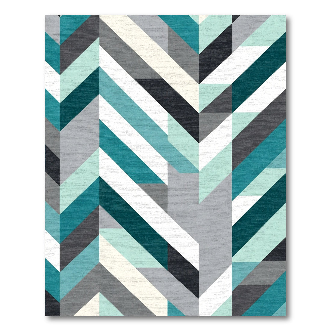 Teal Gray White Chevron Geometric Rug