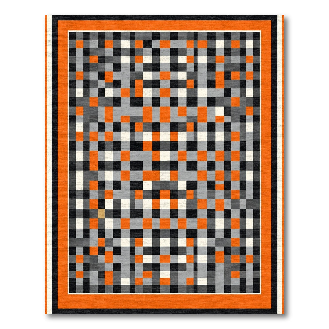 Modern Orange Gray Black Checkerboard Rug