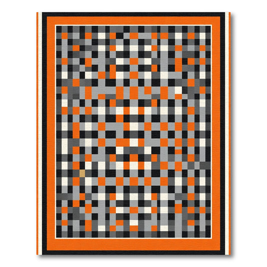 Modern Orange Gray Black Checkerboard Rug