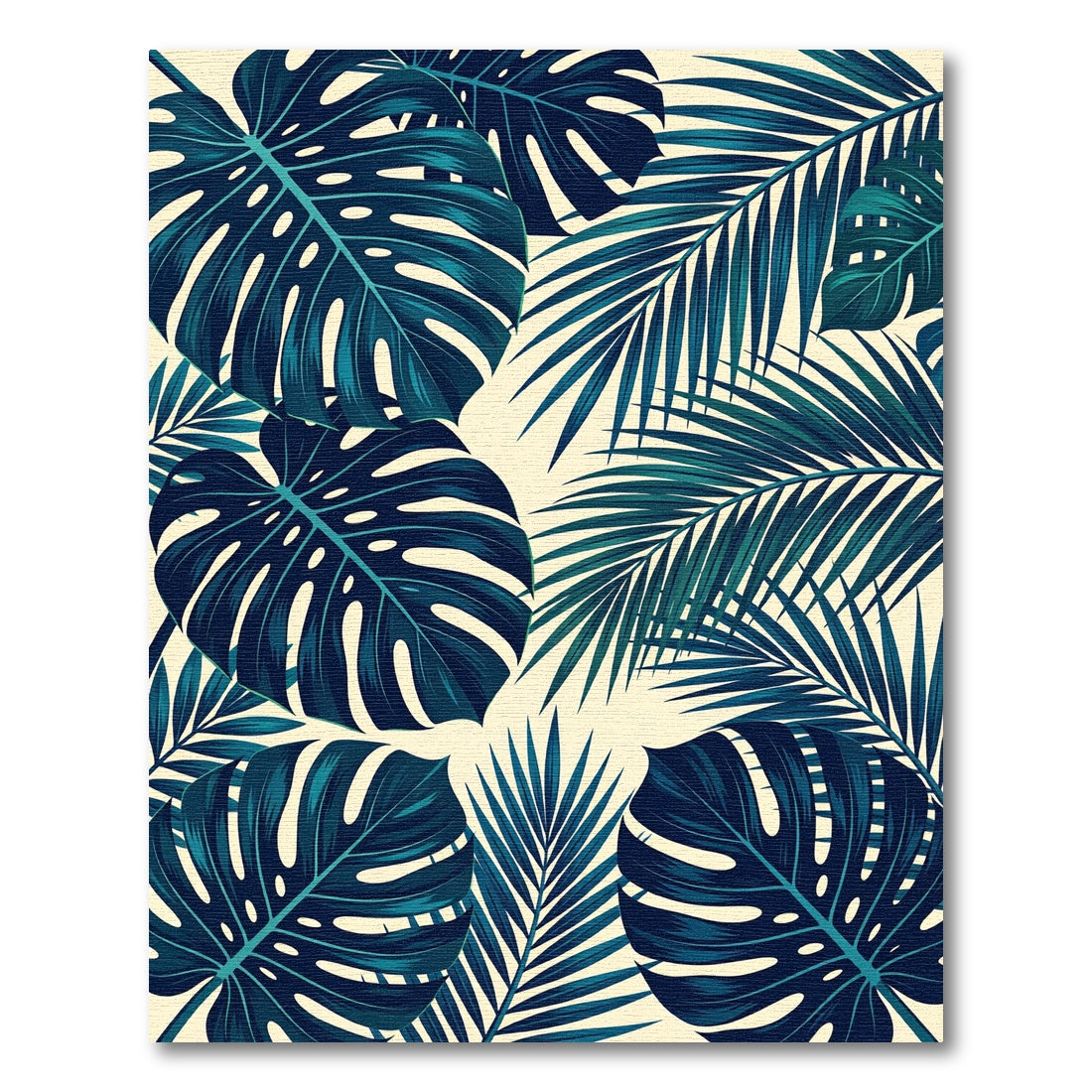 Deep Teal Tropical Leaf Collage Rug