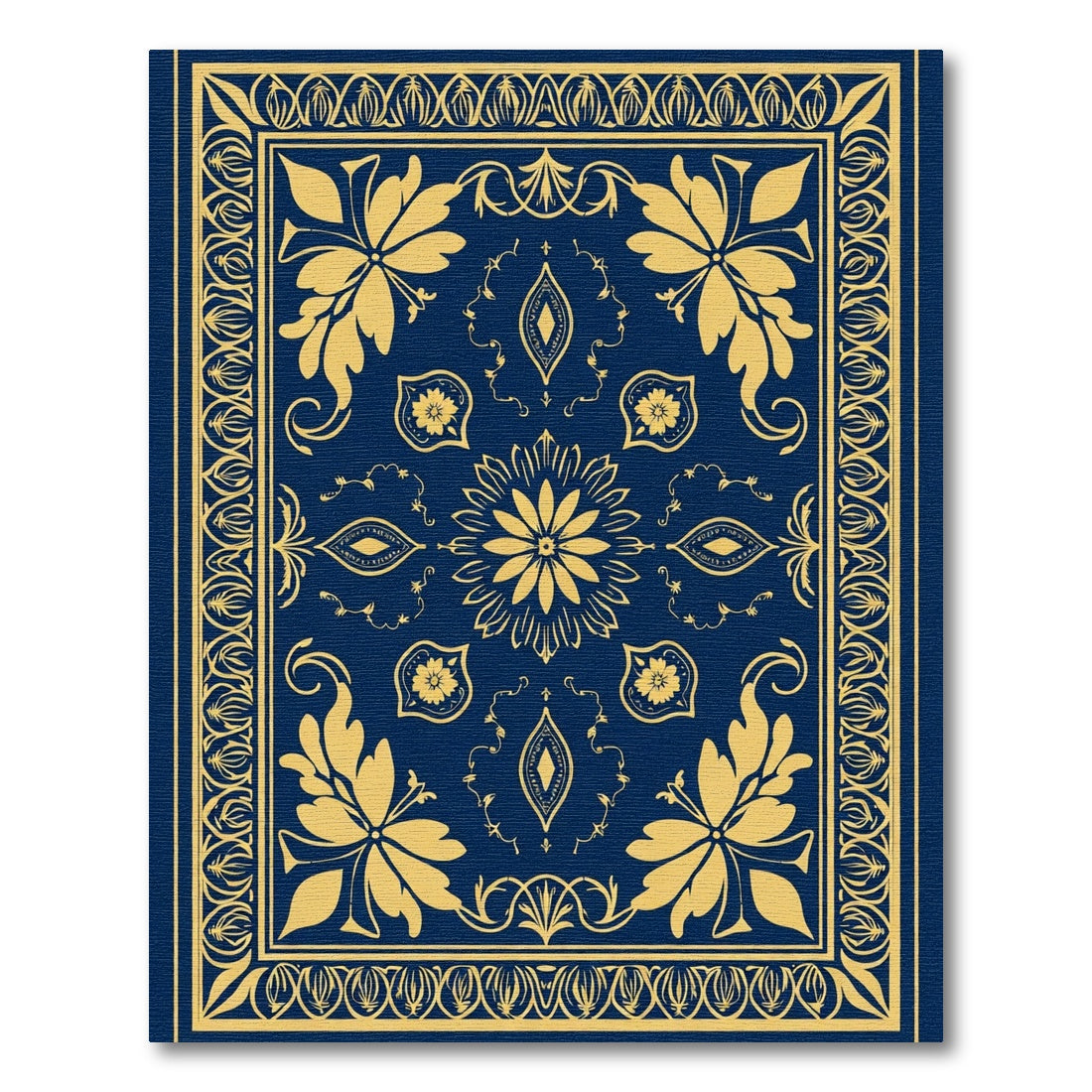 Golden Flourish Blue Floral Composition Rug