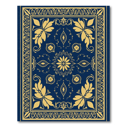 Golden Flourish Blue Floral Composition Rug