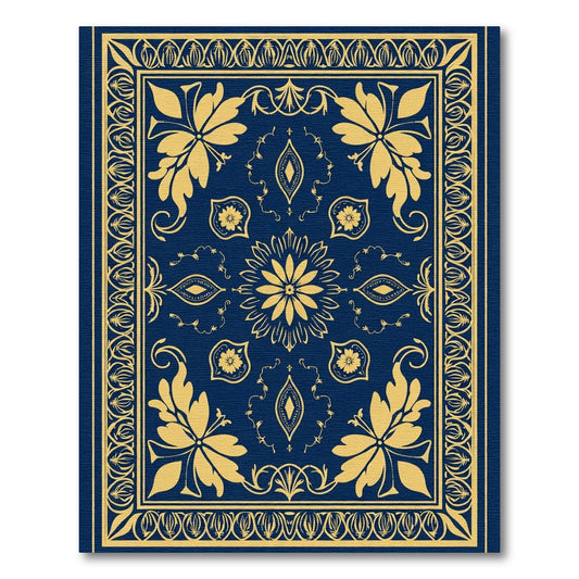 Golden Flourish Blue Floral Composition Rug