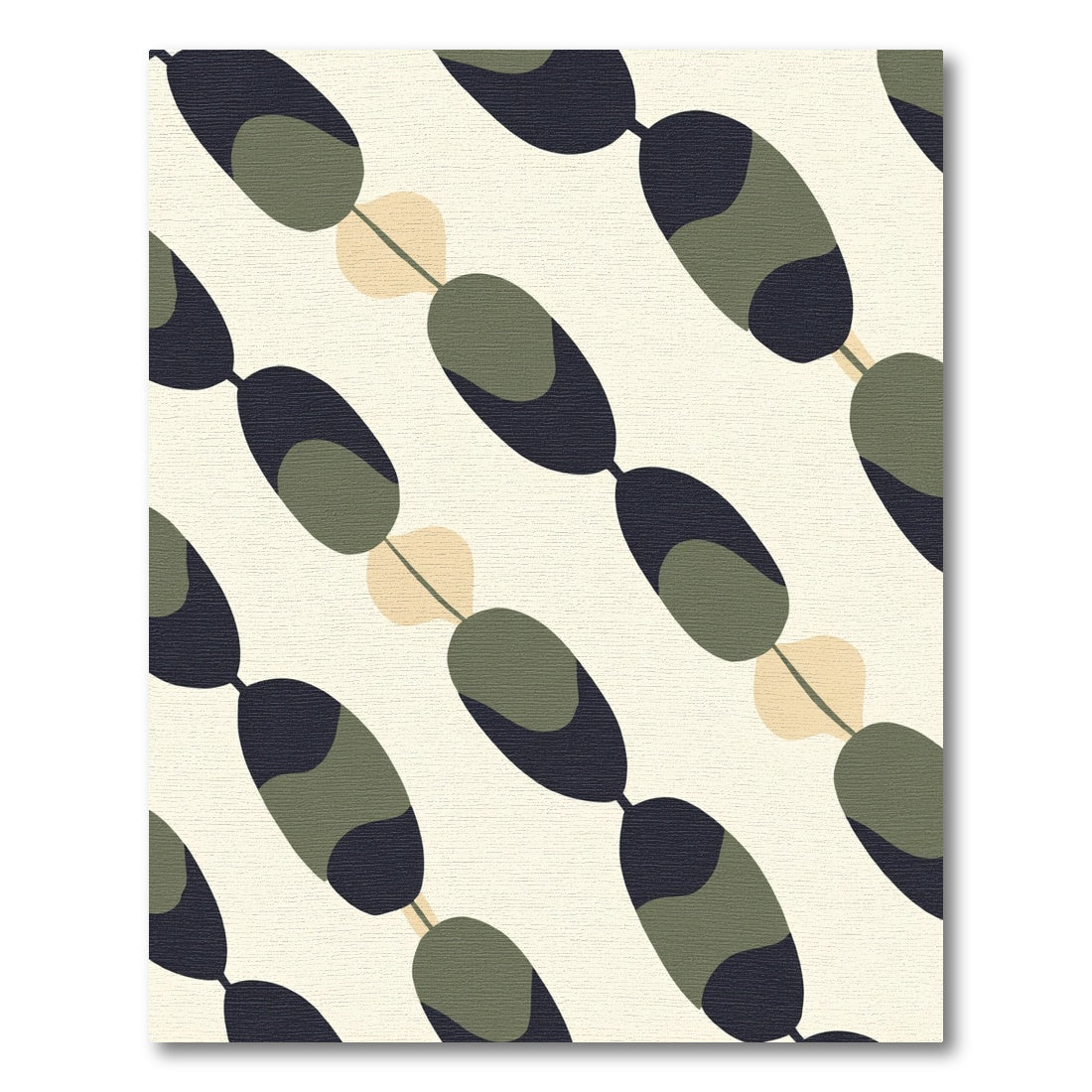 Olive Green Tan Abstract Oval Link Rug