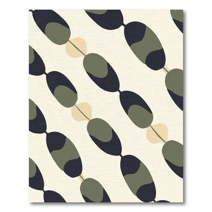 Olive Green Tan Abstract Oval Link Rug