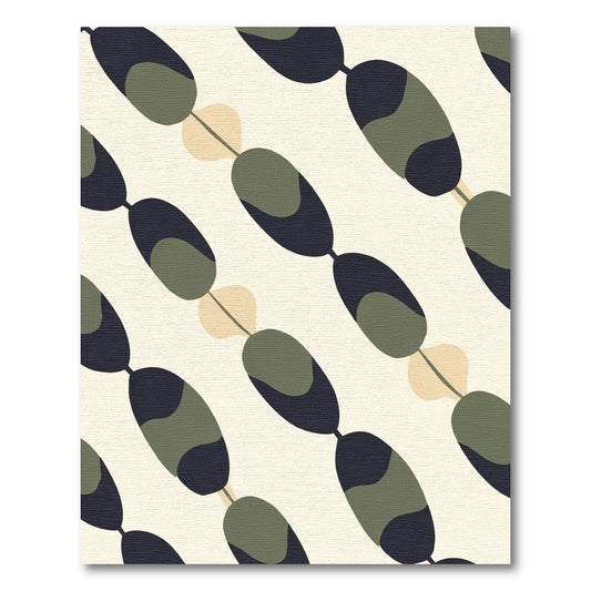 Olive Green Tan Abstract Oval Link Rug