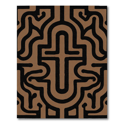 Brown Black Abstract Maze Rug