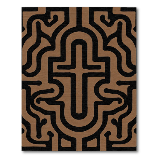 Brown Black Abstract Maze Rug