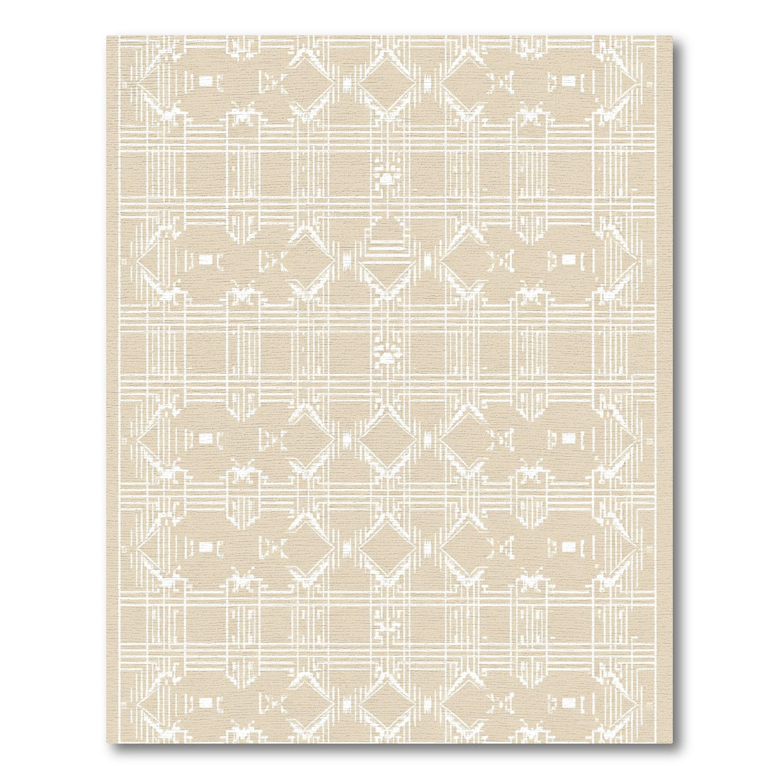 Tan Geometric Diamond Paw Print Rug