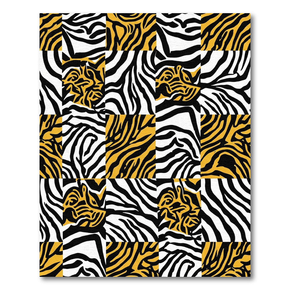 Bold Zebra Stripes Checkerboard Rug