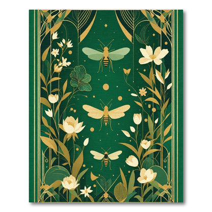Emerald Green Gold Botanical Bee Rug
