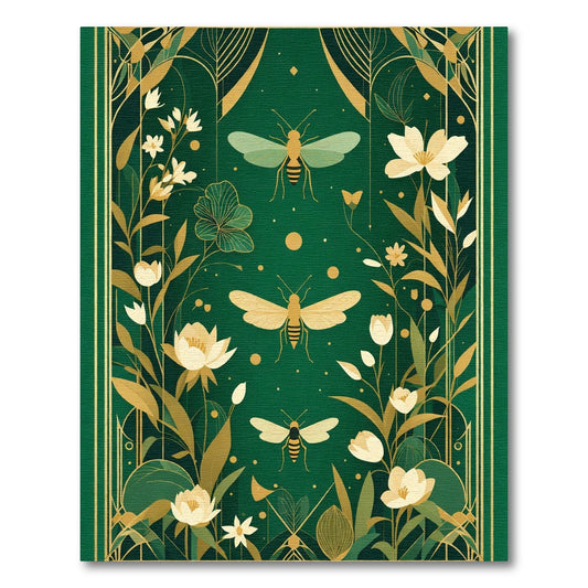 Emerald Green Gold Botanical Bee Rug