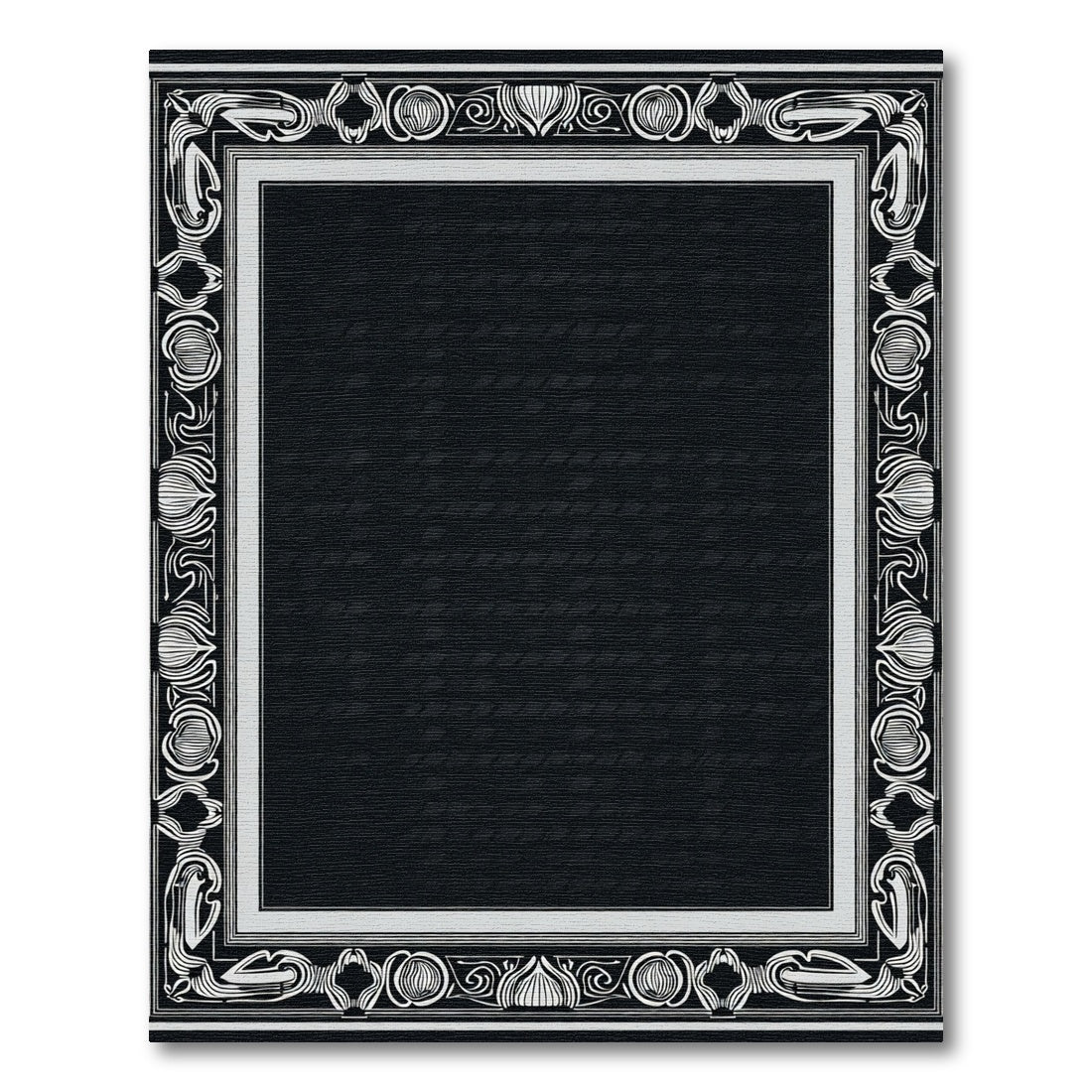 Black White Art Nouveau Botanical Frame Rug