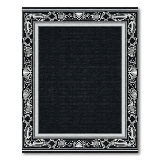 Black White Art Nouveau Botanical Frame Rug