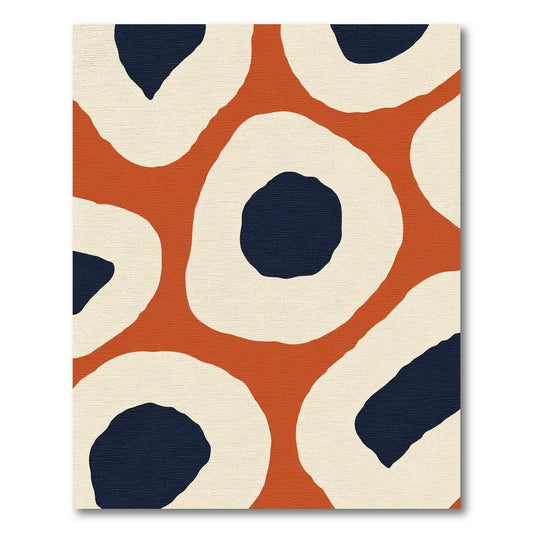 Orange Cream Navy Abstract Organic Shapes Rug