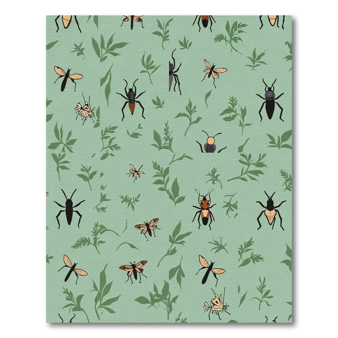 Green Insect And Leaf Scatter Pattern Rug