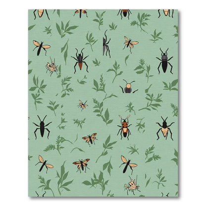 Green Insect And Leaf Scatter Pattern Rug